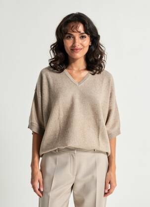 Pull coupe droite manches courtes marron G&B femme