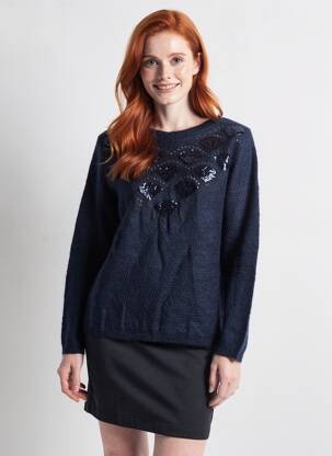 Pull coupe cintrée manches longues bleu DES PETITS HAUTS femme