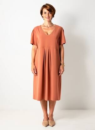 Robe mi-longue manches courtes manches courtes orange GRIFFON femme