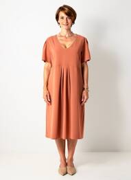 Robe mi-longue manches courtes manches courtes orange GRIFFON femme