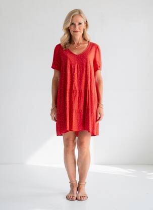 Robe courte manches courtes manches courtes rouge SENORETTA femme