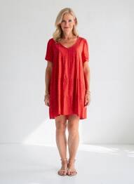 Robe courte manches courtes manches courtes rouge SENORETTA femme