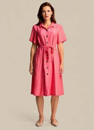 Robe mi-longue manches courtes manches courtes rose GRIFFON femme