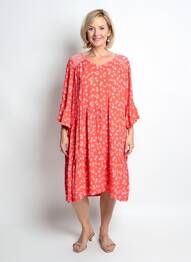 Robe mi-longue imprimé fantaisie manches courtes rouge SENORETTA femme