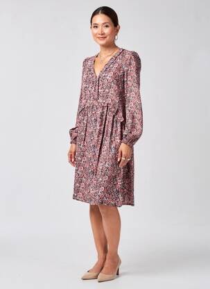 Robe mi-longue imprimé fantaisie manches longues noir C'EST BEAU LA VIE femme