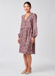 Robe mi-longue imprimé fantaisie manches longues noir C'EST BEAU LA VIE femme