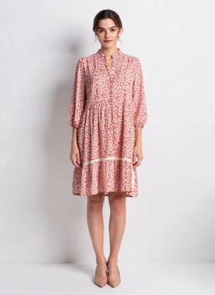 Robe mi-longue imprimé fleurs manches 3/4 rouge PAZ TORRAS femme
