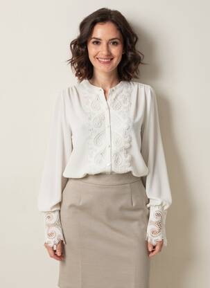 Chemisier coupe fluide manches longues blanc UNIKA femme