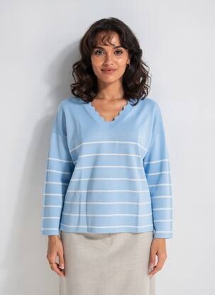 Pull coupe cintrée manches longues bleu PARIS ET MOI femme