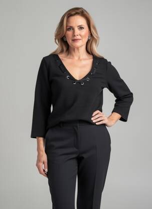 Pull coupe cintrée manches longues noir PHILDAR femme