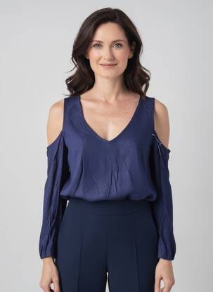 Top tissage jersey manches longues bleu PHILDAR femme