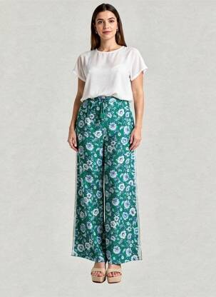 Pantalon large tissage popeline taille normale vert MARINA RINALDI femme