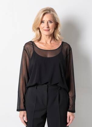 Top col rond manches longues noir MARINA RINALDI femme