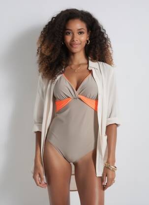 Maillot de bain 1 pièce stretch haut soutien-gorge moulé marron MARINA RINALDI femme