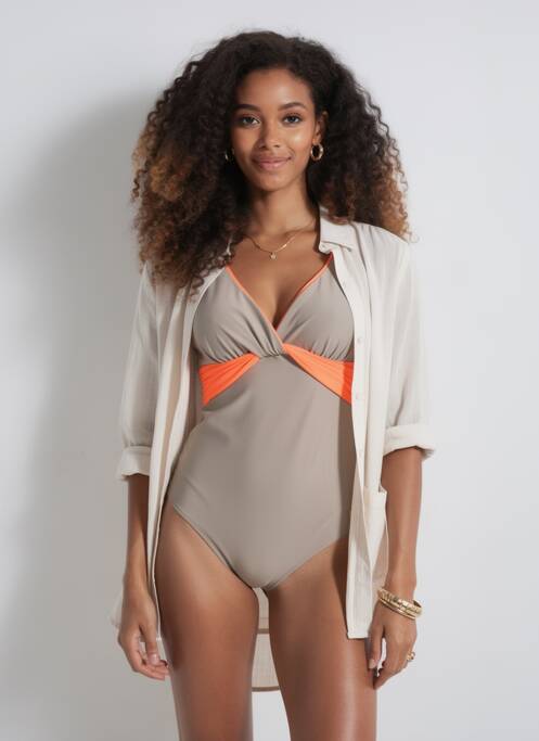 Maillot de bain 1 pièce stretch haut soutien-gorge moulé marron MARINA RINALDI femme