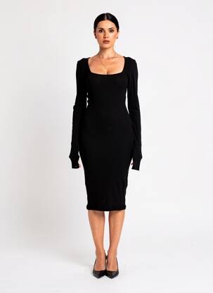 Robe mi-longue manches longues manches longues noir OPÉRA SPORT femme