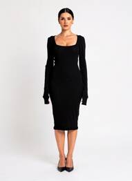 Robe mi-longue manches longues manches longues noir OPÉRA SPORT femme
