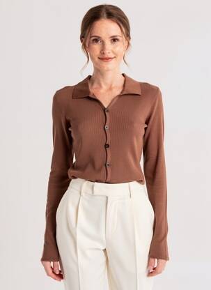 Top stretch manches longues marron OPÉRA SPORT femme