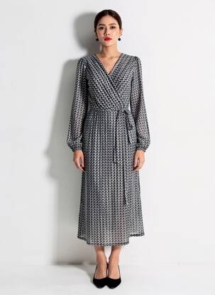 Robe longue imprimé fantaisie manches longues noir BETTY BARCLAY femme