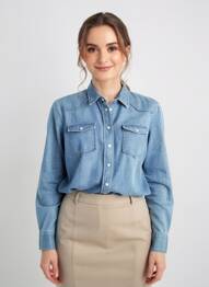Chemisier coupe cintrée manches longues bleu KANOPE femme