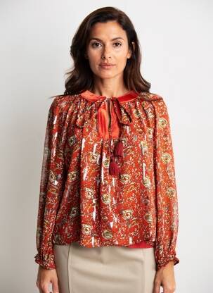 Blouse légère et transparente manches longues orange DERHY femme