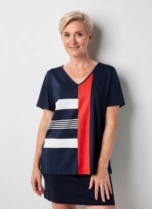 T-shirt sérigraphie avec strass manches courtes bleu GUY DUBOUIS femme
