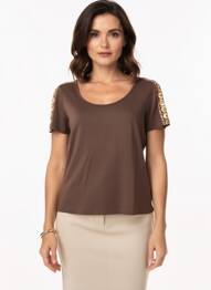 T-shirt stretch manches courtes marron PAUL BRIAL femme