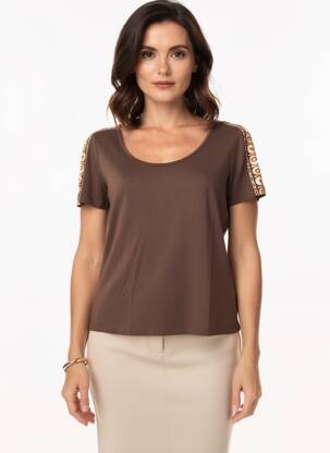 T-shirt stretch manches courtes marron PAUL BRIAL femme