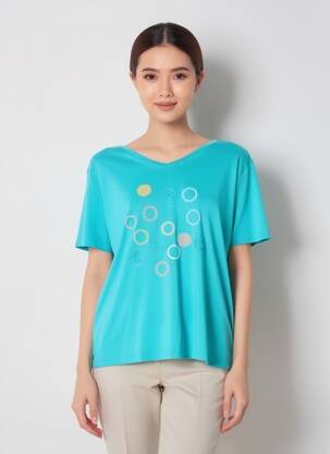 T-shirt coupe droite manches courtes bleu I.ODENA femme