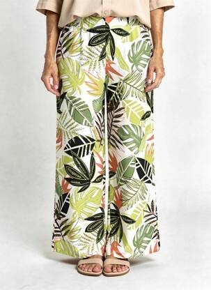 Pantalon large tissage popeline taille normale vert MERI & ESCA femme