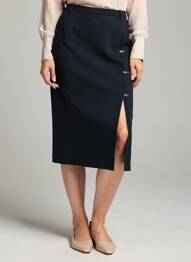 Jupe mi-longue coupe droite noir GUY DUBOUIS femme
