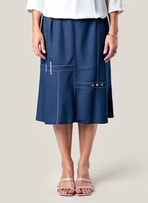 Jupe mi-longue coupe droite bleu GUY DUBOUIS femme