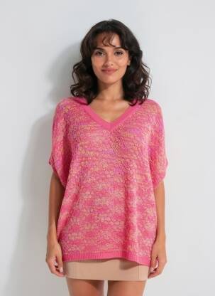 Pull maille ajourée manches courtes rose MOLLY BRACKEN femme
