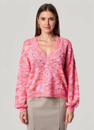 Pull tissage chiné manches longues rose LILI SIDONIO femme