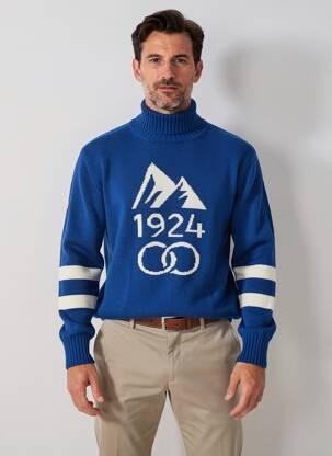 Pull col roulé stretch manches longues bleu SPORTS D'EPOQUE homme