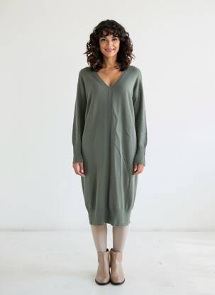 Robe pull col v manches longues vert LA FEE MARABOUTEE femme