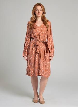 Robe mi-longue imprimé fantaisie manches longues orange BENSIMON femme