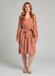 Robe mi-longue imprimé fantaisie manches longues orange BENSIMON femme