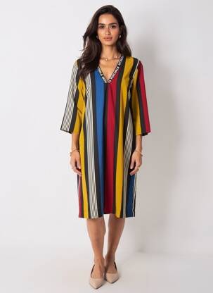 Robe mi-longue coupe fluide manches 3/4 jaune QUEENIE femme