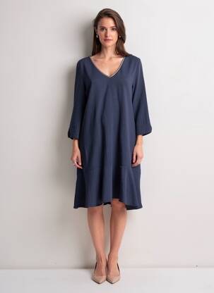 Robe mi-longue manches 3/4 manches 3/4 bleu BY MEG femme