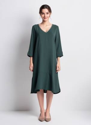 Robe mi-longue manches 3/4 manches 3/4 vert BY MEG femme
