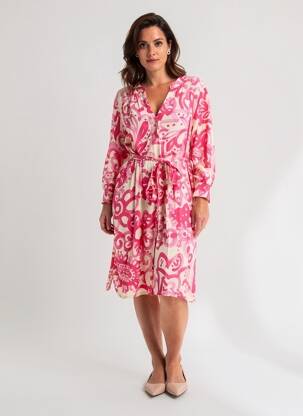 Robe mi-longue imprimé fleurs manches longues rose LA FEE MARABOUTEE femme