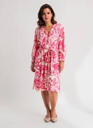 Robe mi-longue imprimé fleurs manches longues rose LA FEE MARABOUTEE femme