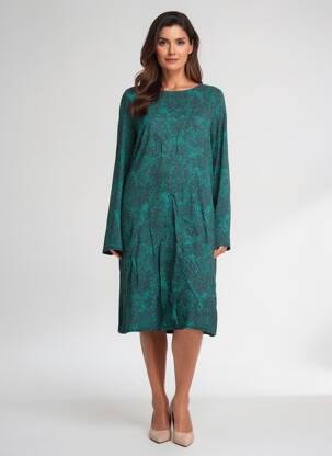Robe mi-longue imprimé fleurs manches longues vert LA FEE MARABOUTEE femme