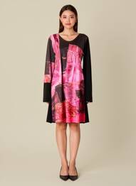 Robe mi-longue imprimé fleurs manches longues rose VOLT DESIGN femme