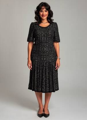 Robe mi-longue manches courtes manches courtes noir LEO & UGO femme