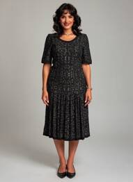 Robe mi-longue manches courtes manches courtes noir LEO & UGO femme