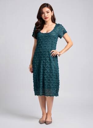 Robe mi-longue manches courtes manches courtes vert EGERIE femme