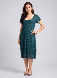 Robe mi-longue manches courtes manches courtes vert EGERIE femme