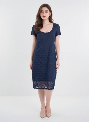 Robe mi-longue manches courtes manches courtes bleu EGERIE femme